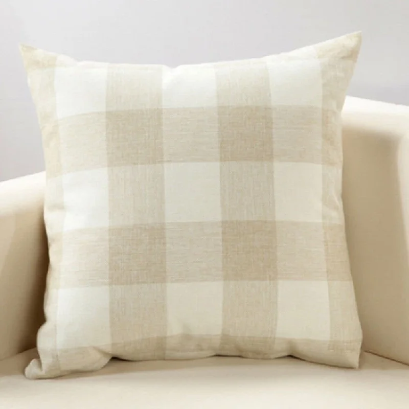 Cotton Linen Pillowcase Plaid Tan Pattern 18 x 18