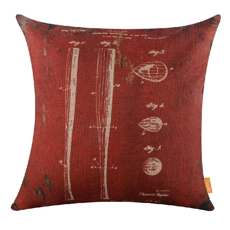 Cotton Linen Pillowcase Red Baseball Bat 18 x 18