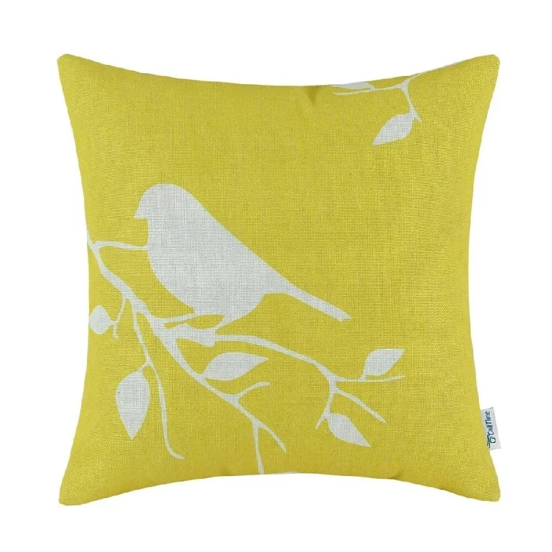 Cotton Linen Pillowcase Yellow Bird 18 x 18