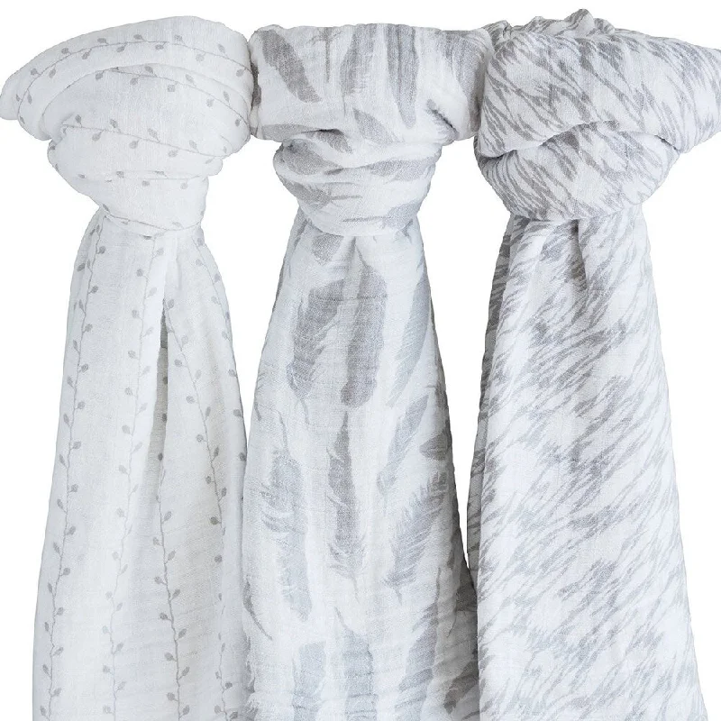 Cotton Muslin Swaddle Blanket-3 Pack Classic Grey - N/A