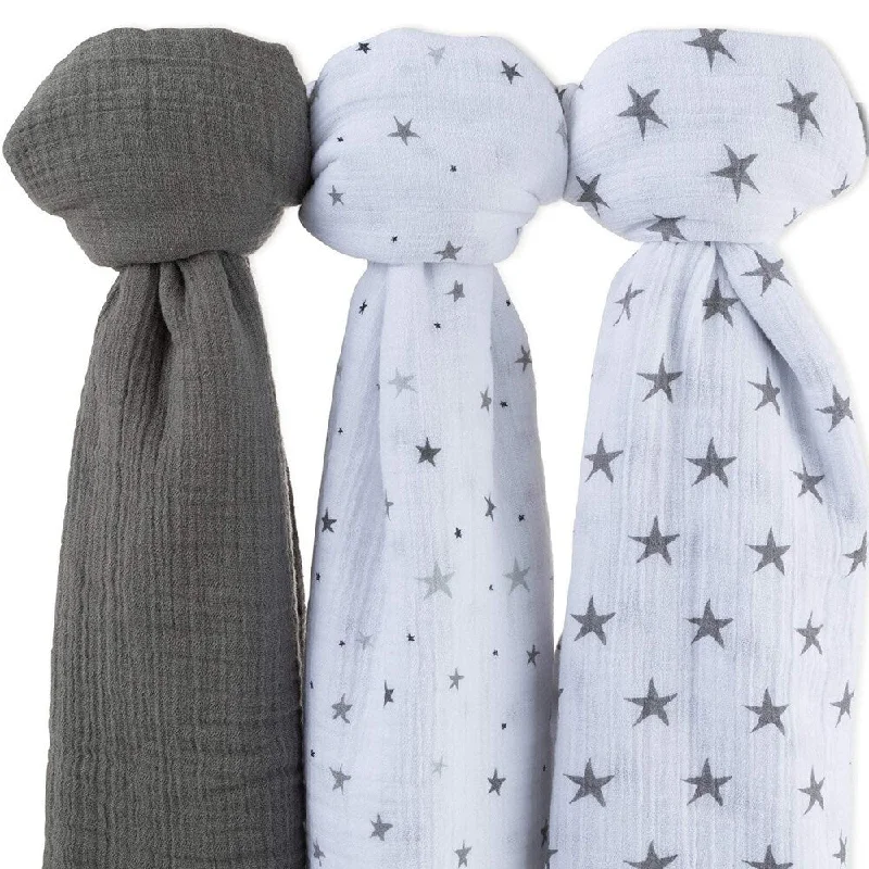 Cotton Muslin Swaddle Blanket 3 Pack-Star Print - N/A