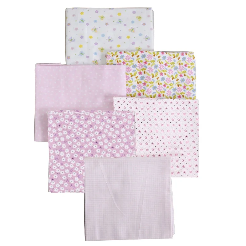 Cozy Line 6-Pack Pink Floral Butterfly Dot Baby Girl Cotton Flannel Receiving Blankets