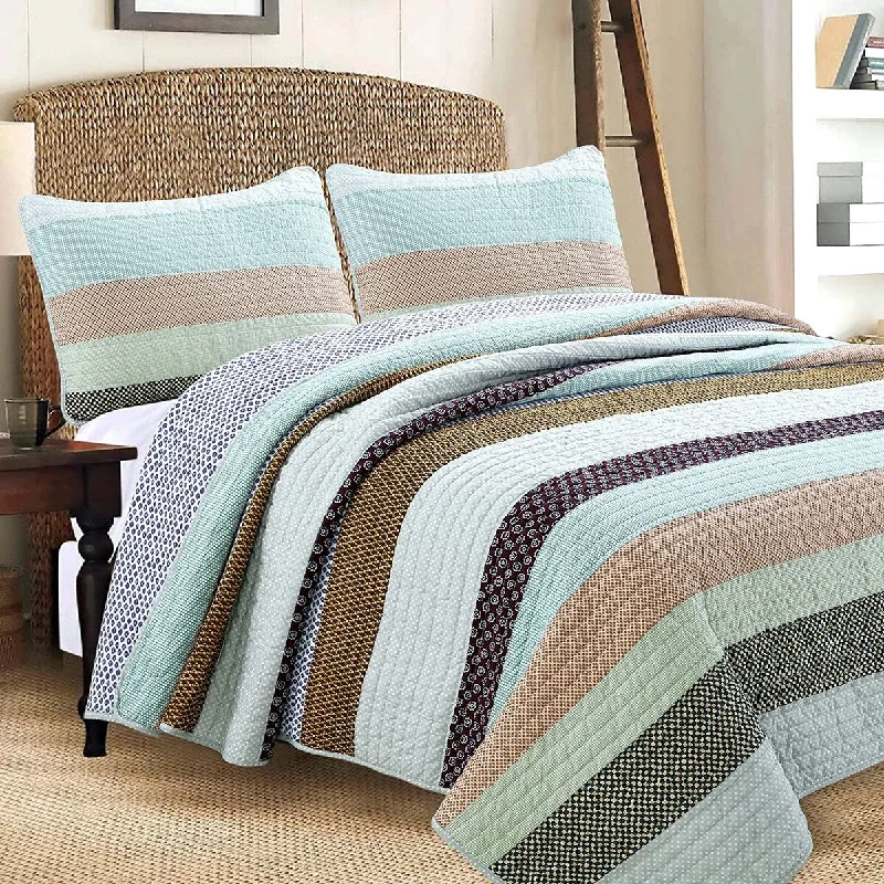 Cozy Line Striped Cotton Reversible 3-Piece Quilt Bedding Set