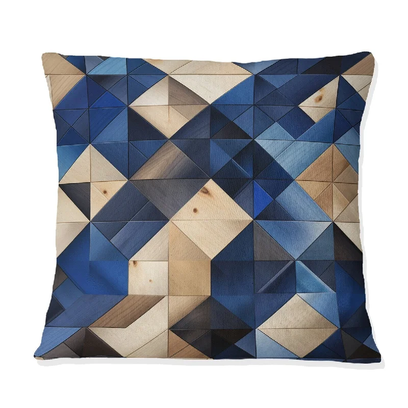 Designart "Beige And Blue Tiles Symmetry" Geometric Printed Throw Pillow