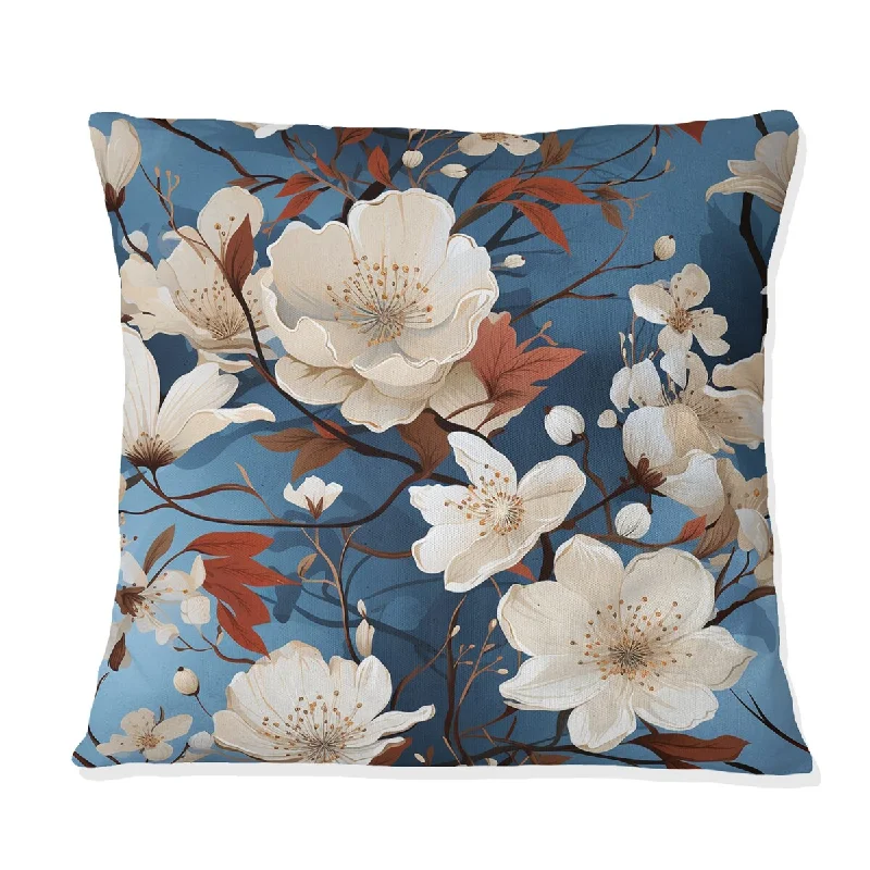 Designart "Beige And Blue Tranquility Japan Pattern I" Floral Printed Throw Pillow