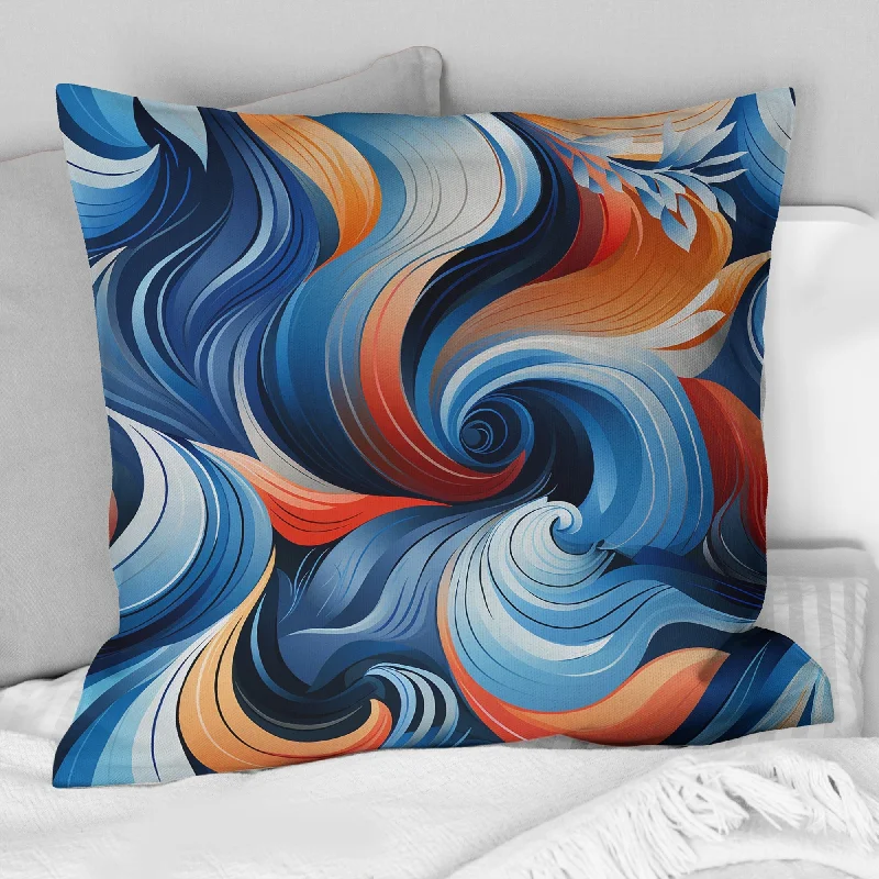 Designart "Blue And Orange Enchanted Waves Harmony" Geometric Printed Throw Pillow