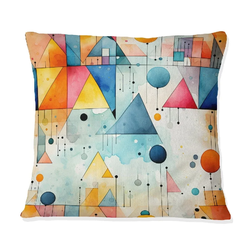 Designart "Blue And Orange Watercolor Triangle Blaze" Geometric Printed Throw Pillow