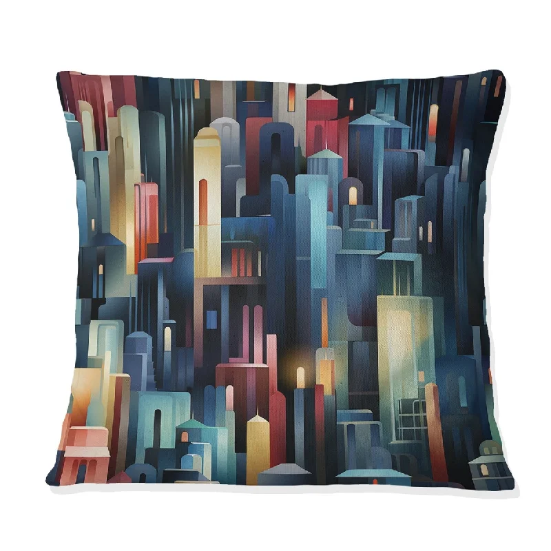 Designart "Blue And Red Dynamic Cityscape Delight" Striped Printed Throw Pillow