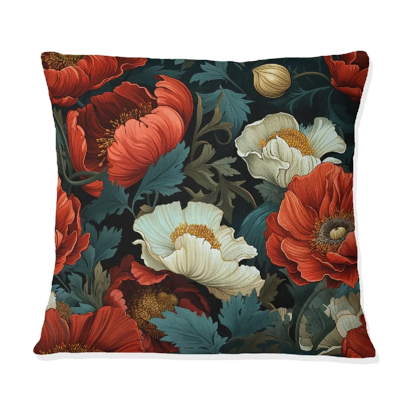 Designart "Blue And Red Poppy Flowers Pattern II" Floral Printed Throw Pillow