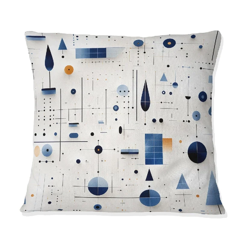 Designart "Blue And White Matrix Grid I" Geometric Printed Throw Pillow