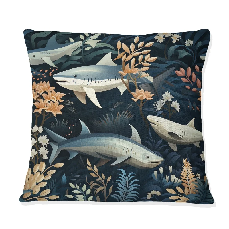 Designart "Blue And White Shark Shadows" Animal Printed Throw Pillow