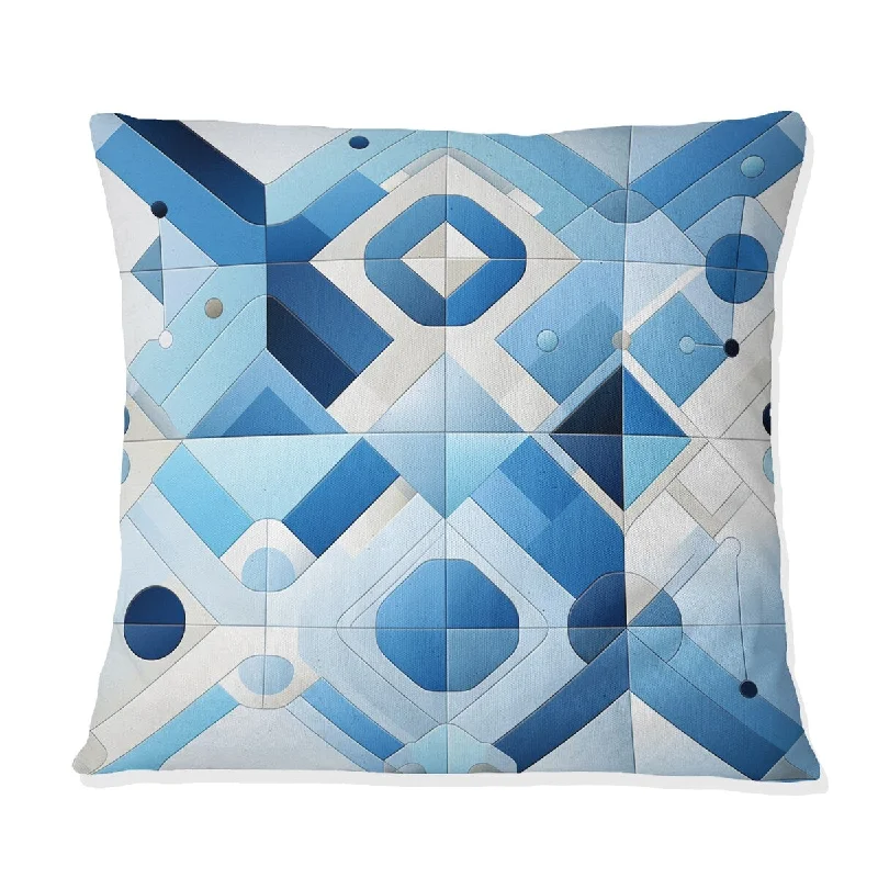 Designart "Blue And White Tiles Symmetry " Geometric Printed Throw Pillow