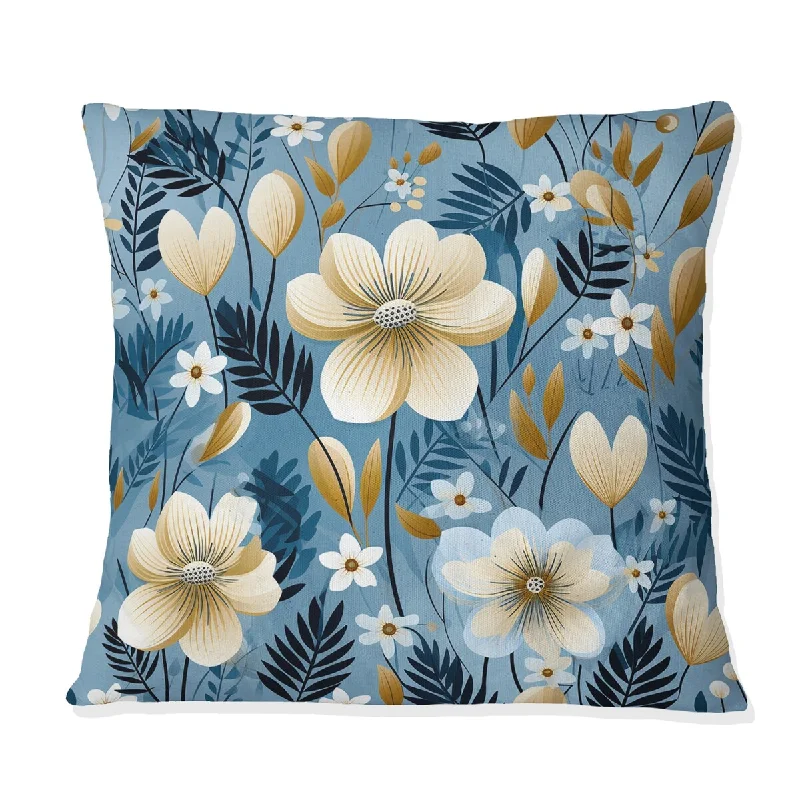 Designart "Blue Coastal Harmony Floral Pattern IX" Floral Printed Throw Pillow