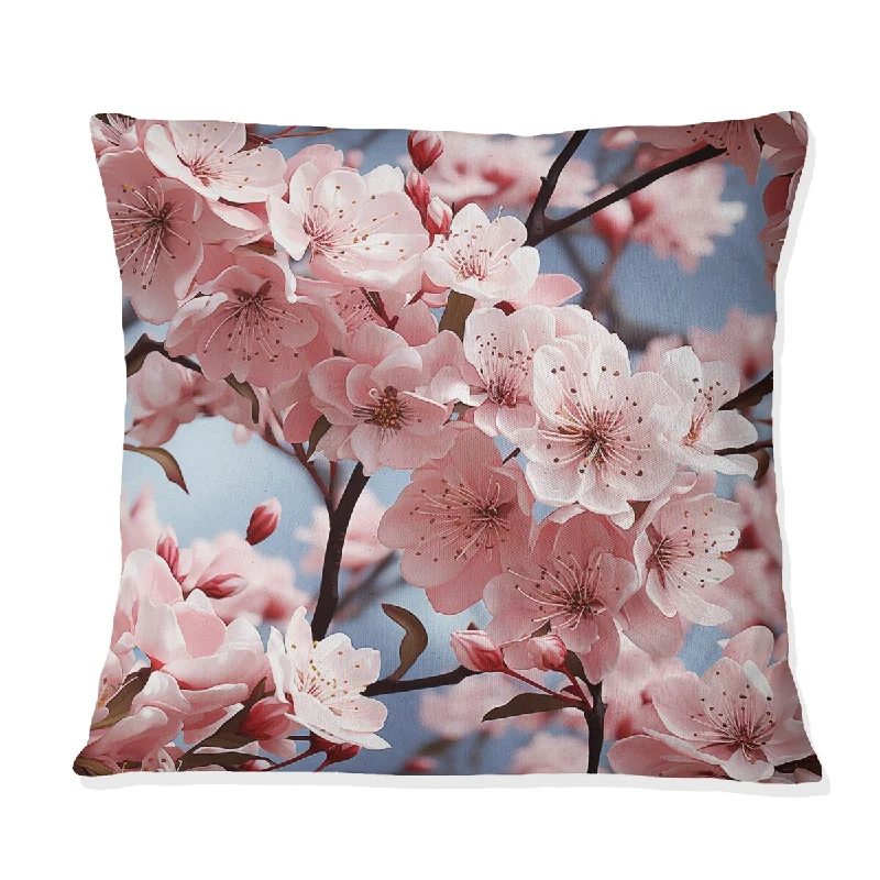 Designart "Cherry Blossom Whispers I" Oriental Printed Throw Pillow