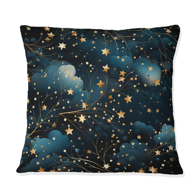 Designart "Glamorous Blue Midnight Stars Galaxy II" Abstract Printed Throw Pillow