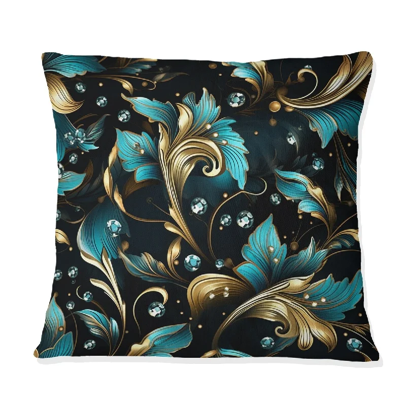 Designart "Gold And Green Luxury Damask Pattern III" Ikat Printed Throw Pillow