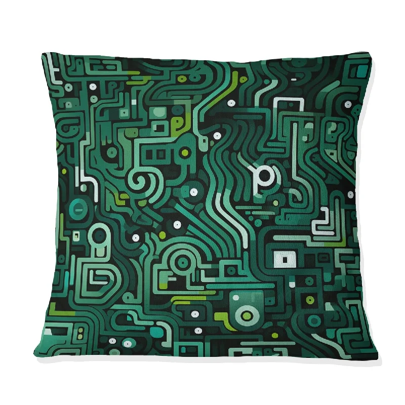 Designart "Green Techno Fusion Maze II" Geometric Printed Throw Pillow