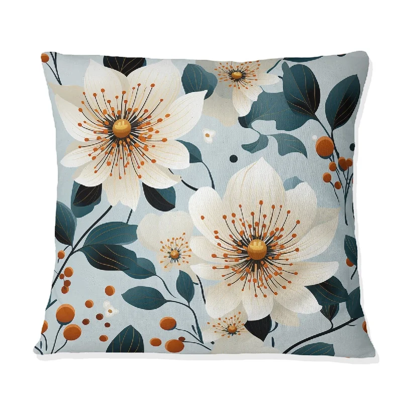 Designart "Ivory Coastal Elegance Floral Pattern I" Floral Printed Throw Pillow