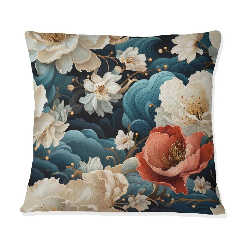 Designart " Kimono Whispers IV" Chinese Floral Printed Throw Pillow