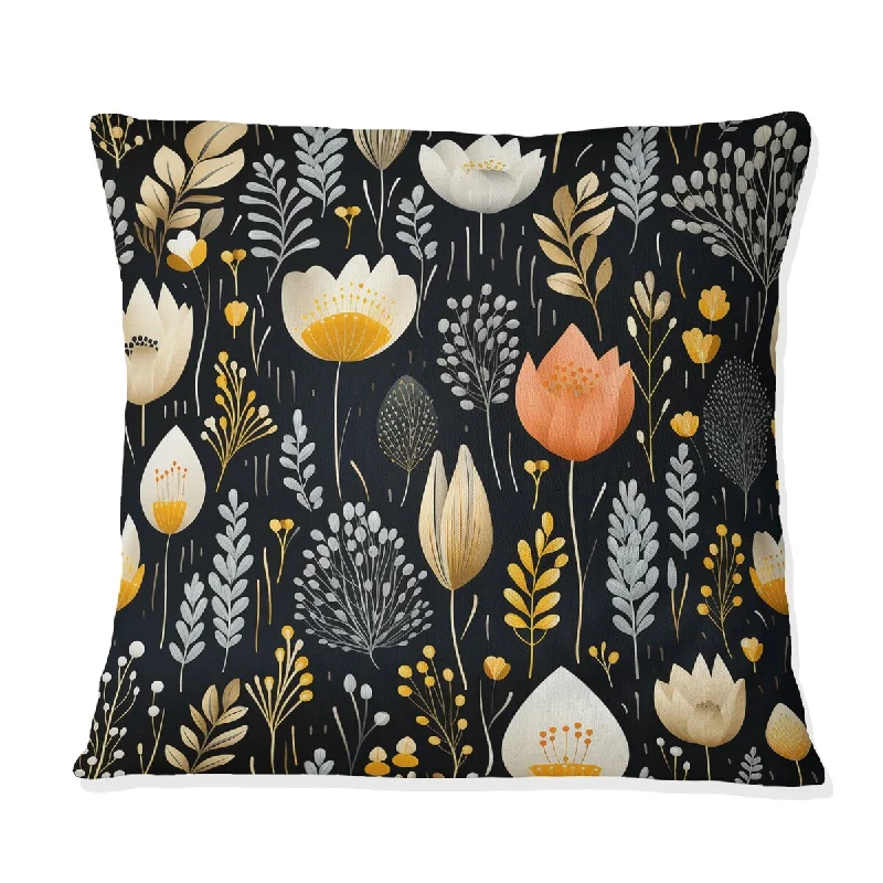 Designart "Meadow Yellow And Black Floral Pattern I" Floral Printed Throw Pillow