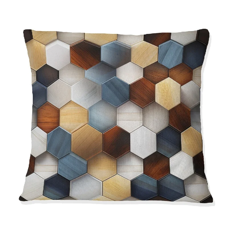 Designart "Orange And Grey Hexagons Angularity III" Geometric Printed Throw Pillow