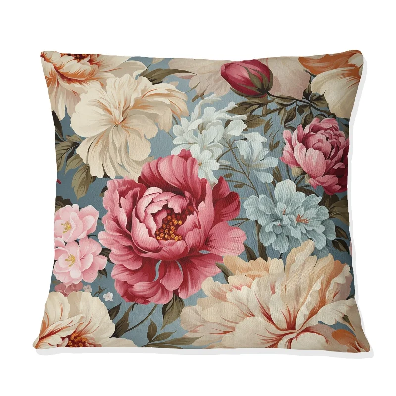 Designart "Pastel Pink And Beige Garden Floral Pattern II" Floral Printed Throw Pillow