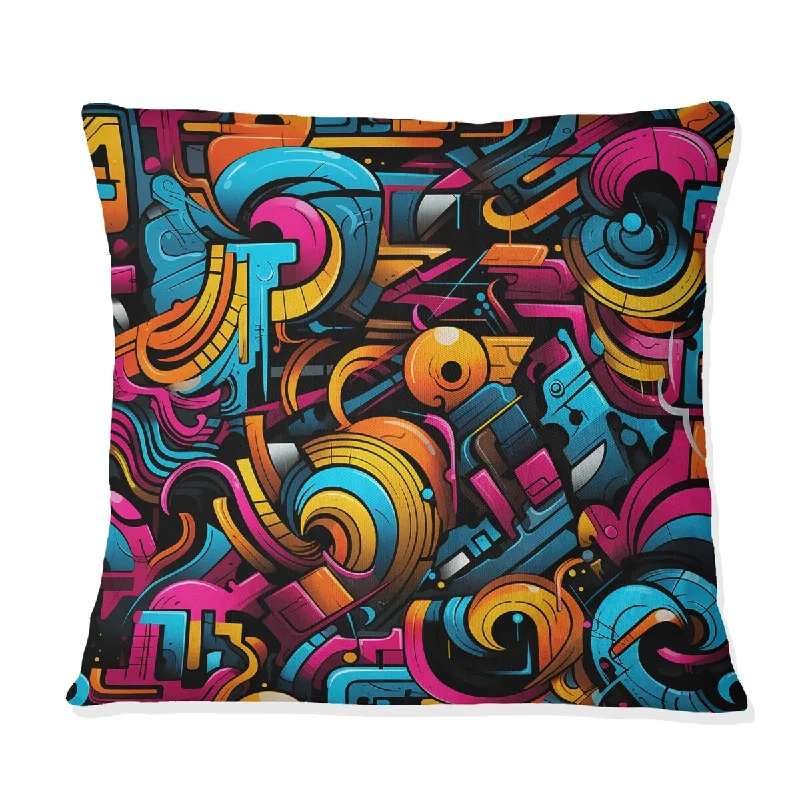 Designart "Popart Neon Graffiti Fusion" Geometric Printed Throw Pillow