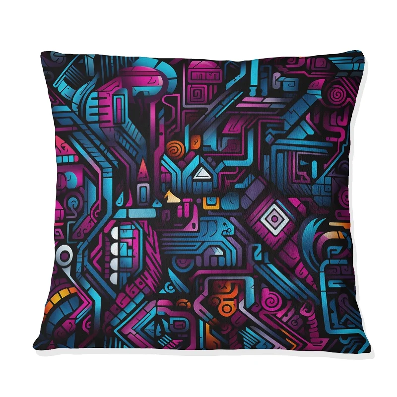 Designart "Popart Techno Tribal Fusion" Geometric Printed Throw Pillow