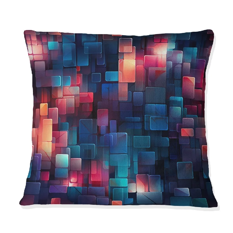 Designart "Purple And Blue Matrix Cubes I" Geometric Printed Throw Pillow