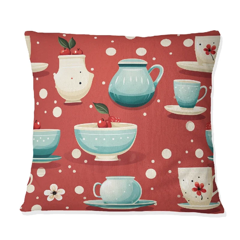 Designart "red and white coffee cups" Food & Beverage Printed Throw Pillow