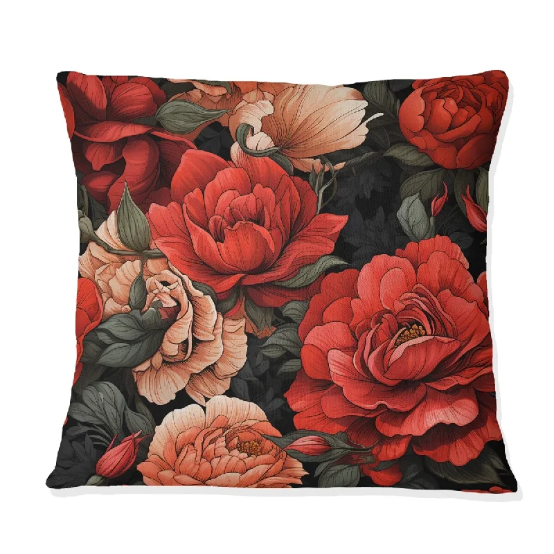 Designart "Red Victorian Opulence Floral Pattern I" Floral Printed Throw Pillow