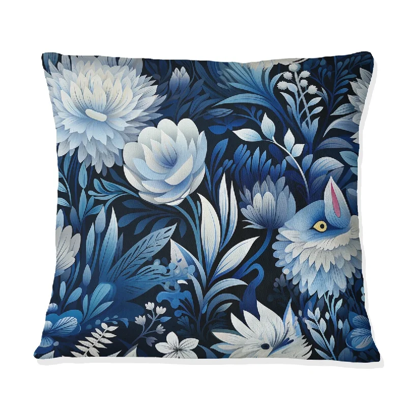 Designart "Russian Blue And White Flowers Reflections" Botanical Printed Throw Pillow