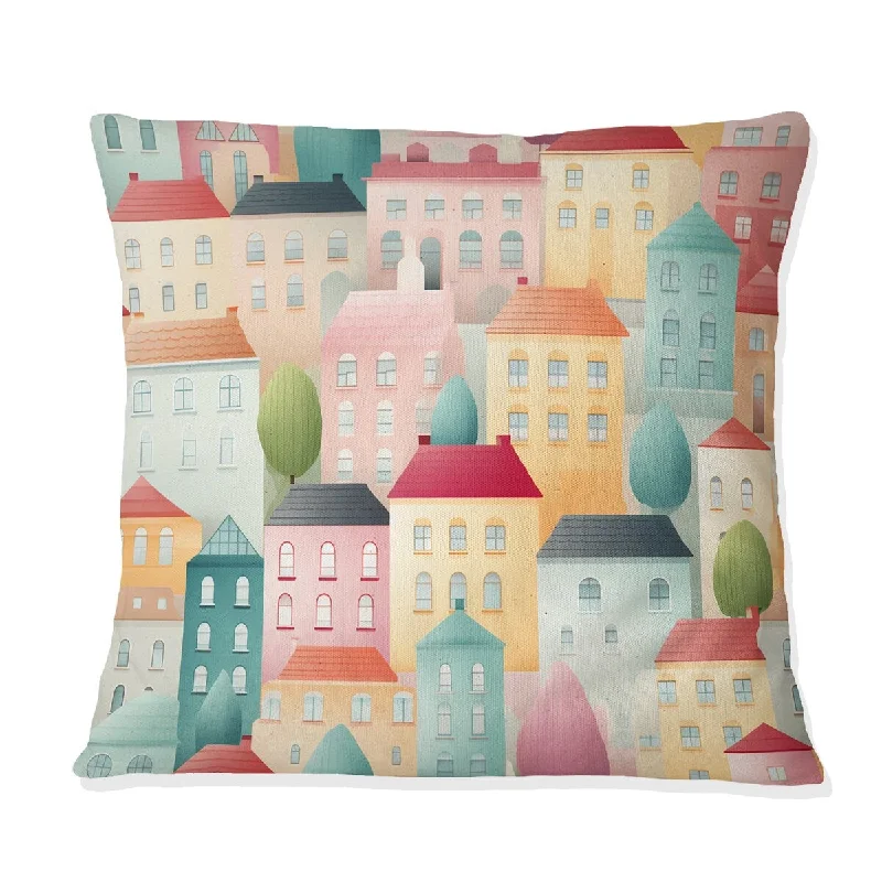 Designart "Soft Pastel Color Nordic Town Collage" Abstract Printed Throw Pillow