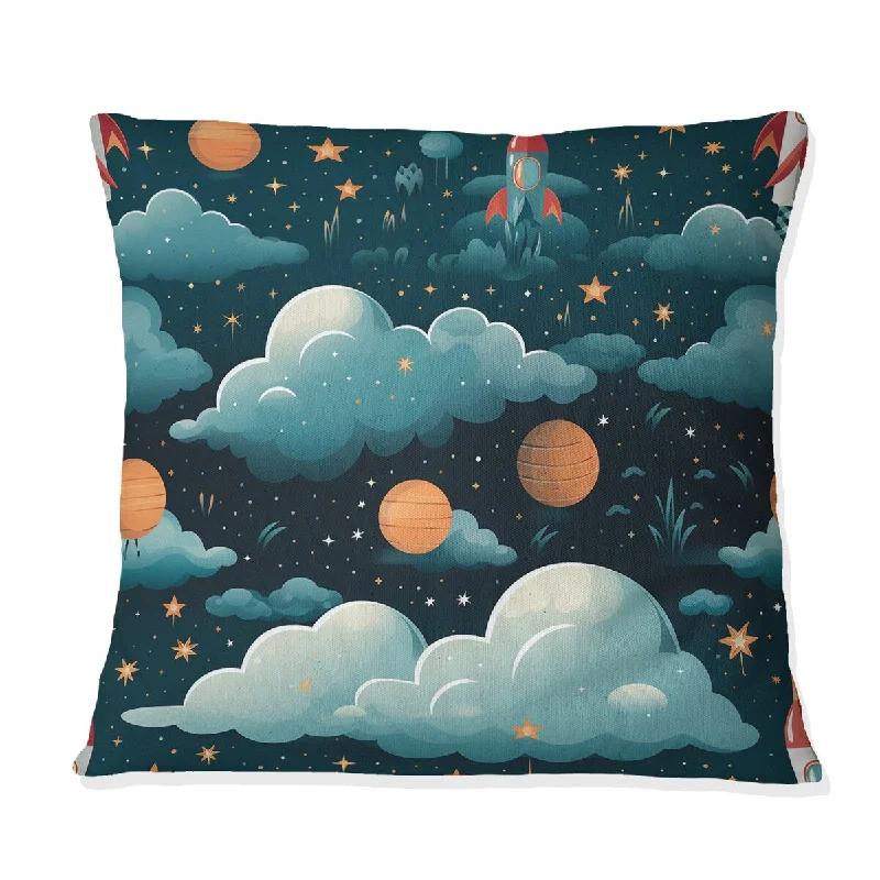 Designart "Space Rocket For Children Bedroom I" Kids Bedroom Printed Throw Pillow