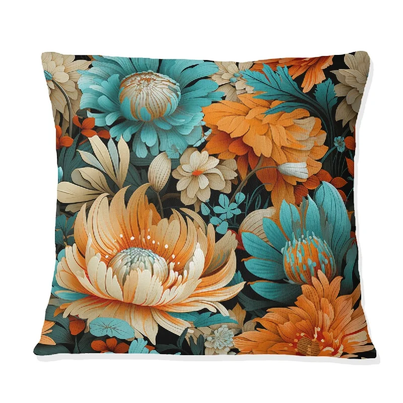 Designart "Turquoise Popart Funky Floral Serenade" Floral Printed Throw Pillow