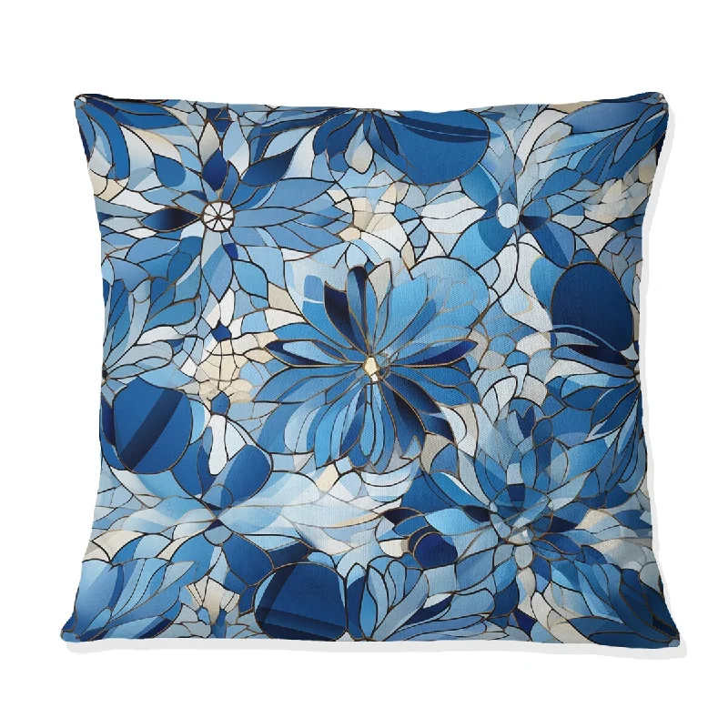 Designart "Vintage Blue And White Mosaic Geometric II" Geometric Printed Throw Pillow