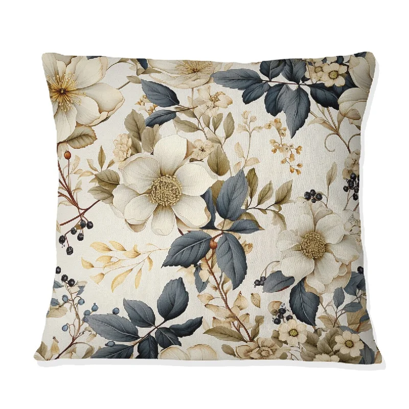 Designart "Vintage Flora" Plants Printed Throw Pillow