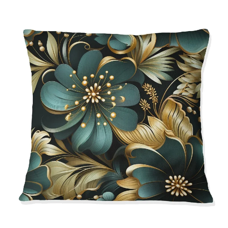 Designart "Vintage Glamour Sophisticated Flowers III" Glam Printed Throw Pillow