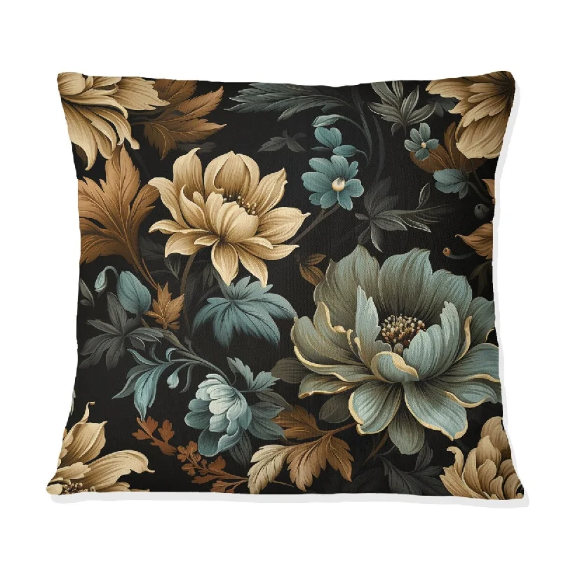 Designart "Vintage Noir Moody Patterns I" Floral Printed Throw Pillow