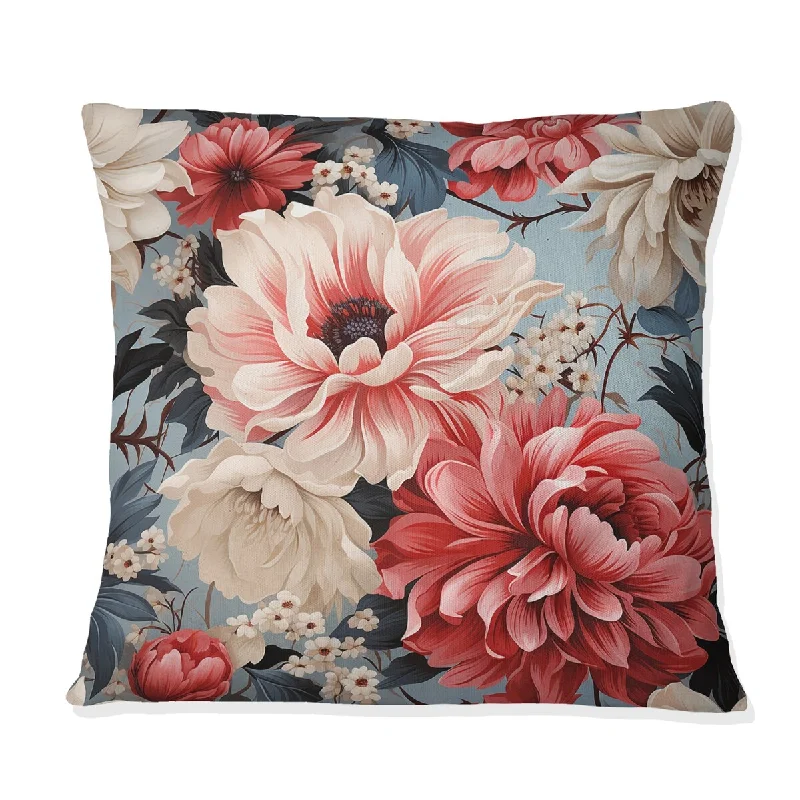 Designart "Vintage Pink And Blue Charm Floral Pattern" Floral Printed Throw Pillow