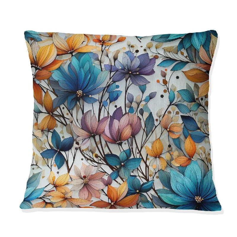 Designart "Watercolor Whimsy Blue Elegant Floral Grace" Floral Printed Throw Pillow