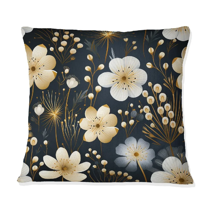 Designart "White And Black Magnolias Floral Pattern II" Floral Printed Throw Pillow