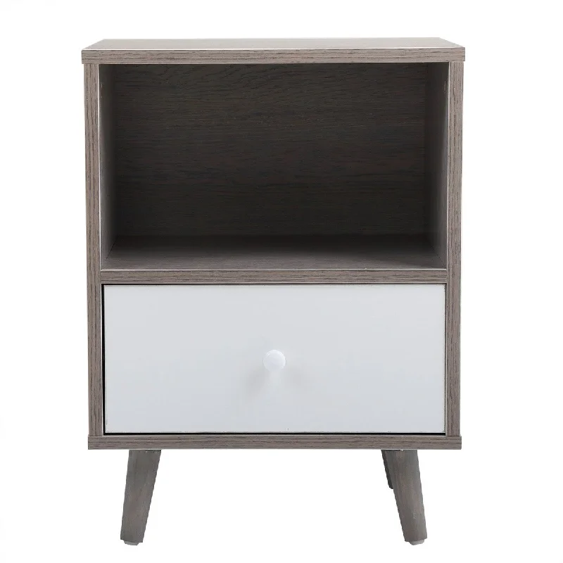 Elegant Living Room Coffee Table Storage Cabinet, Gray Bedroom Bedside Table, Side Table with Open Compartments and Drawers