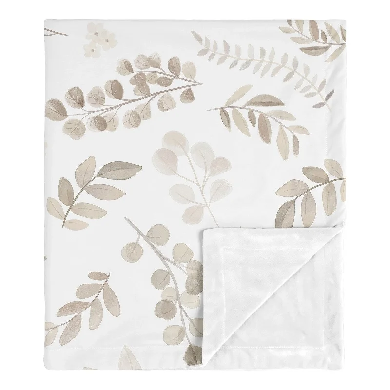 Floral Leaf Boy Girl Baby Receiving Security Swaddle Blanket - Ivory Beige Taupe Neutral Boho Watercolor Botanical Woodland