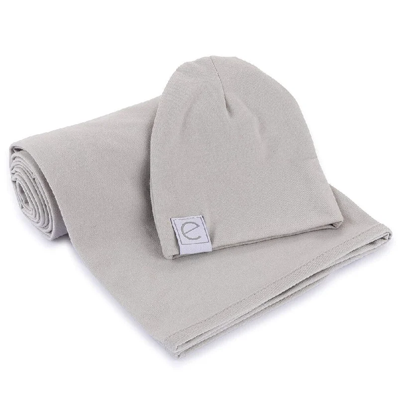 Jersey Cotton Swaddle Blankets with Baby Hat -Grey - N/A