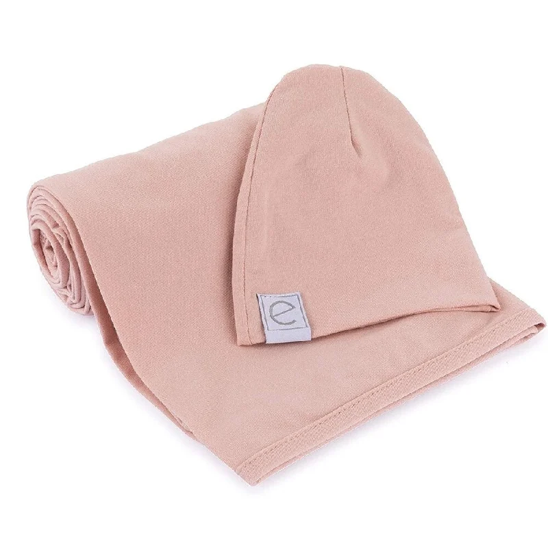 Jersey Cotton Swaddle Blankets with Baby Hat - Pink - N/A