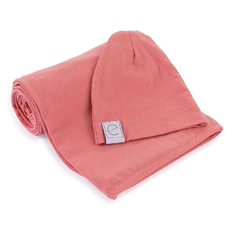 Jersey Cotton Swaddle Blankets with Baby Hat - Rose Pink - N/A