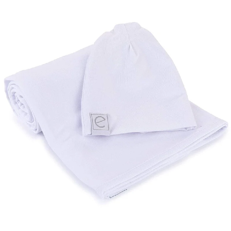 Jersey Cotton Swaddle Blankets with Baby Hat -White - N/A