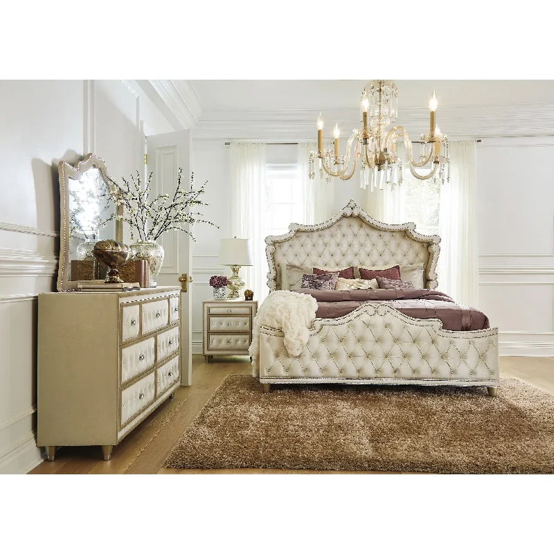 Justine Ivory and Camel 4-piece Bedroom Set with 2 Nightstands and Dresser