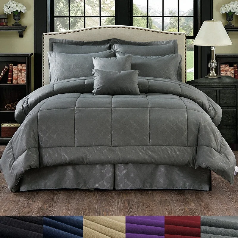 Luxurious 10 Piece Comforter Set Plaid Design Bed In A bag